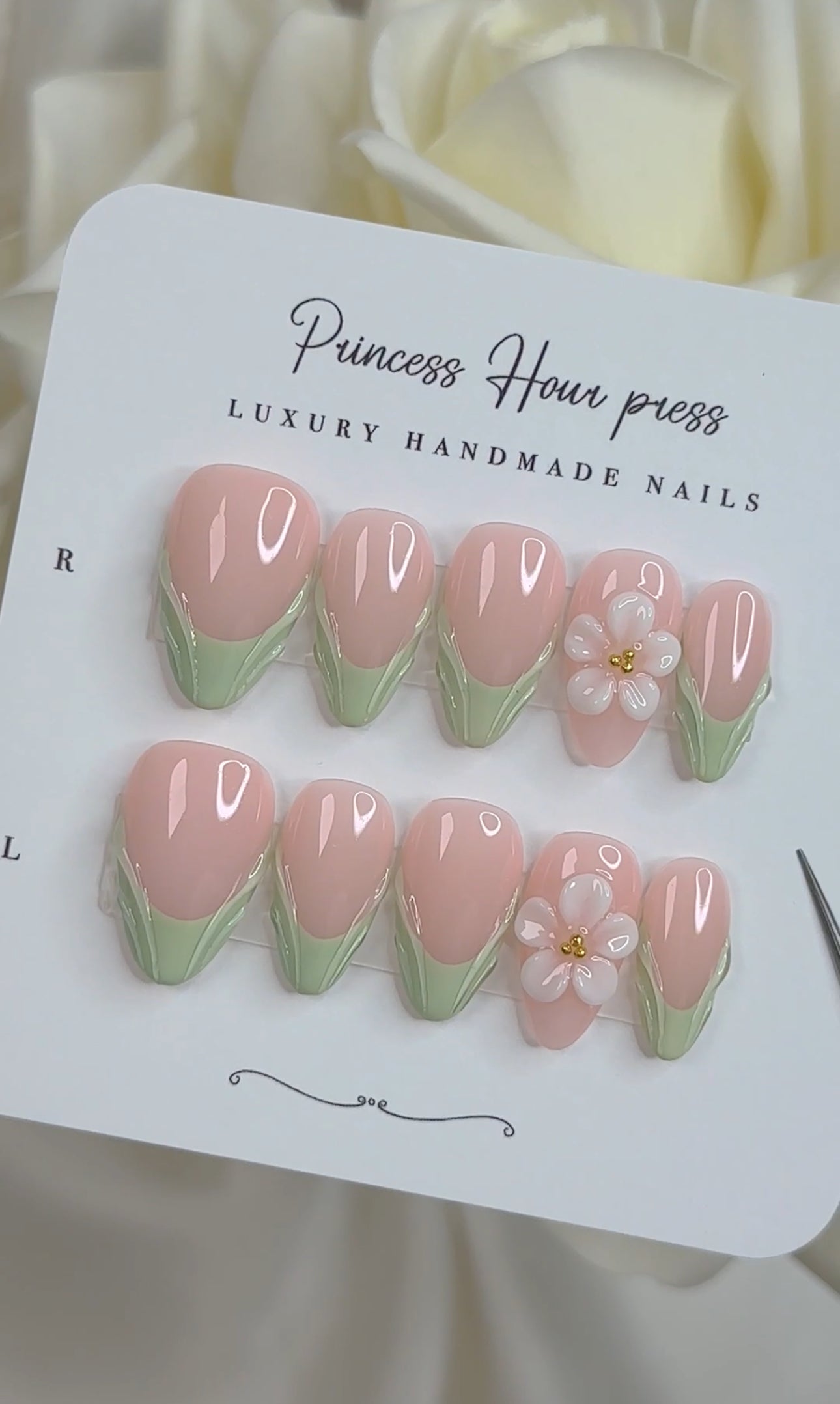 Green 3D French Tip with Flower