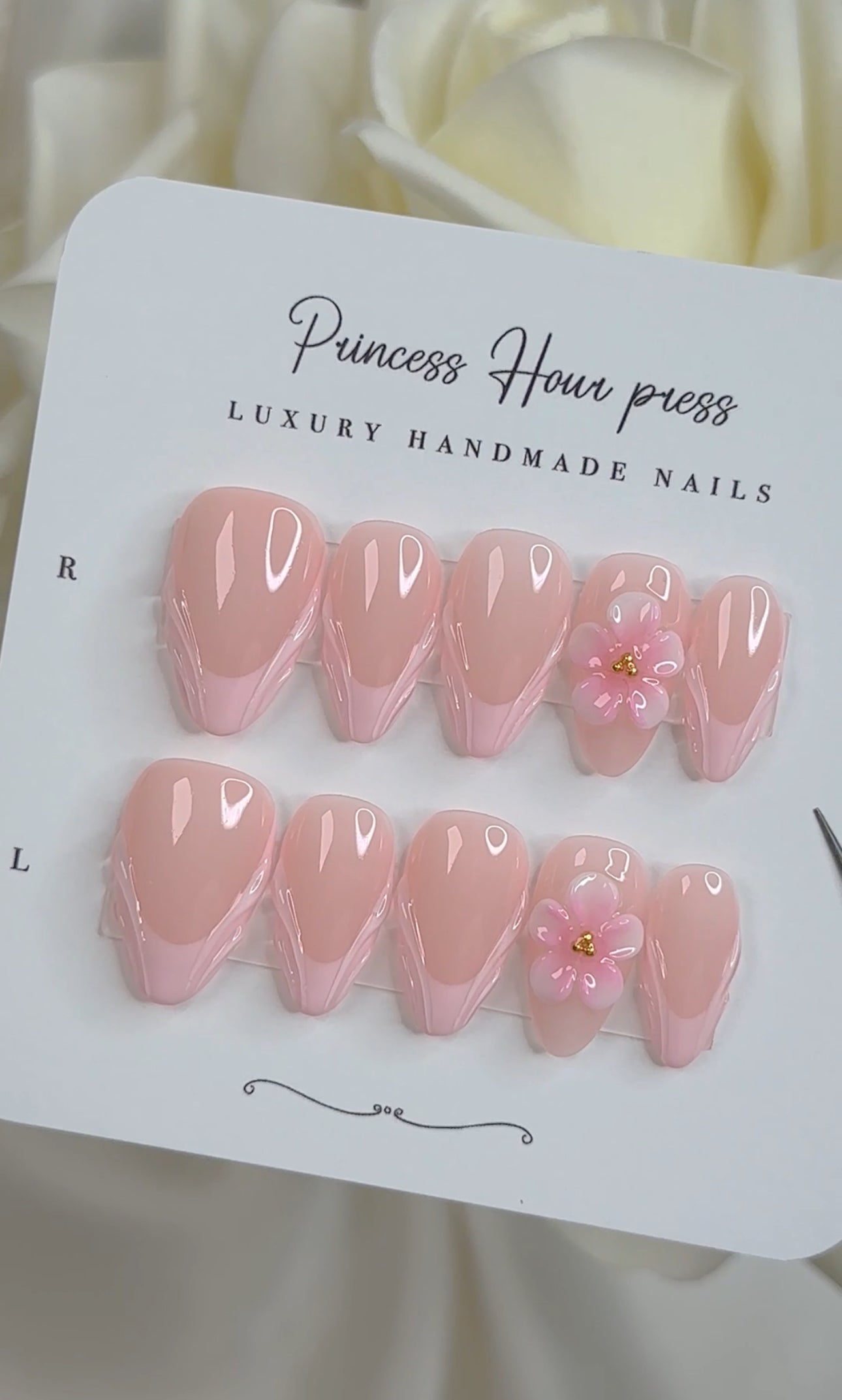 Pink 3D French Tip with Flower