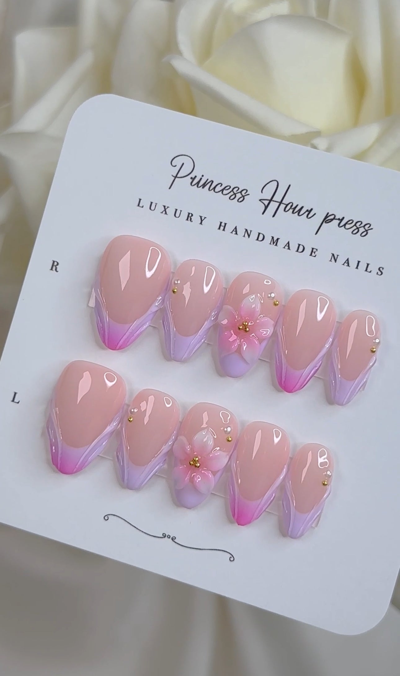 Purple French Tip 3D Flower