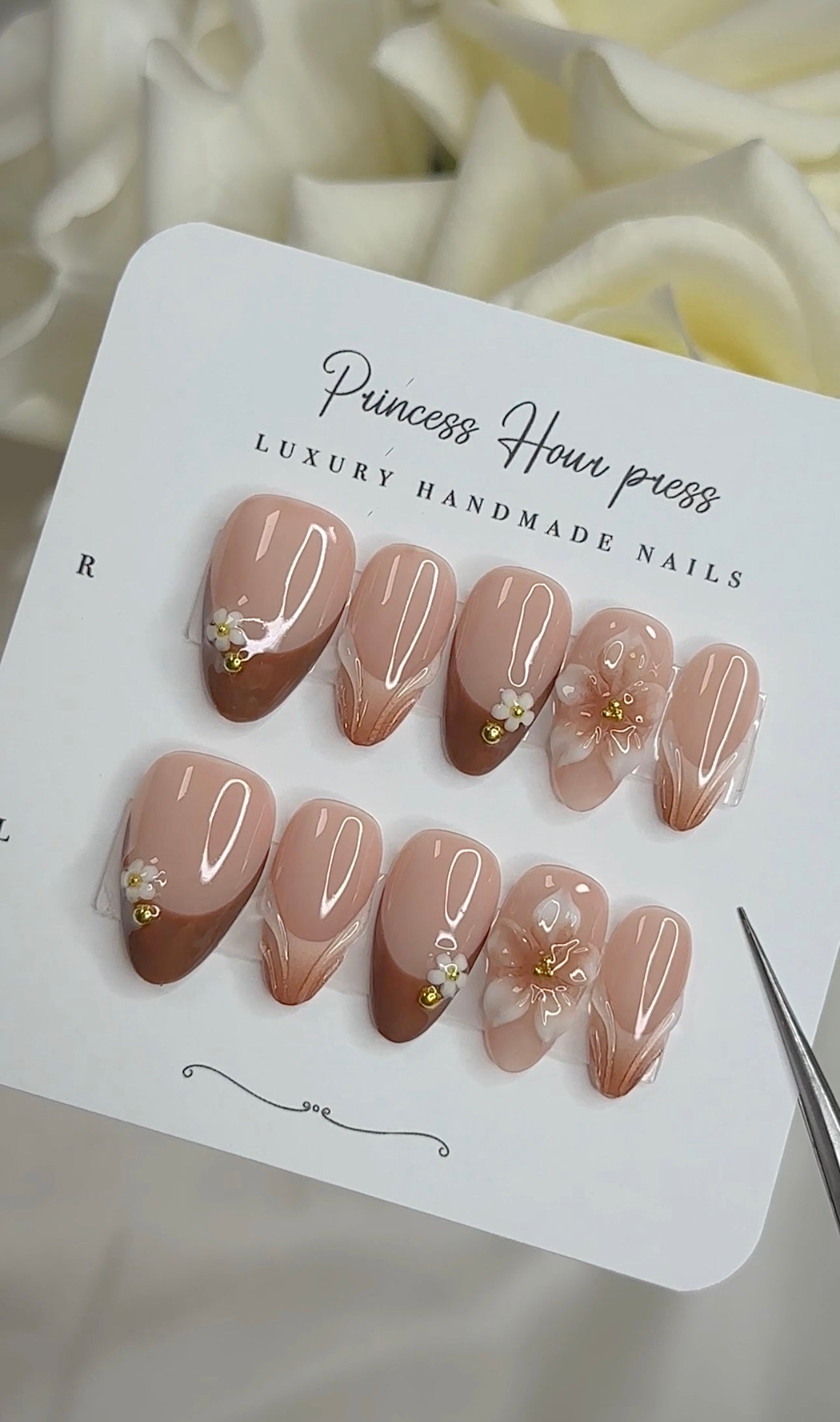 Brown French Tip 3D Flower