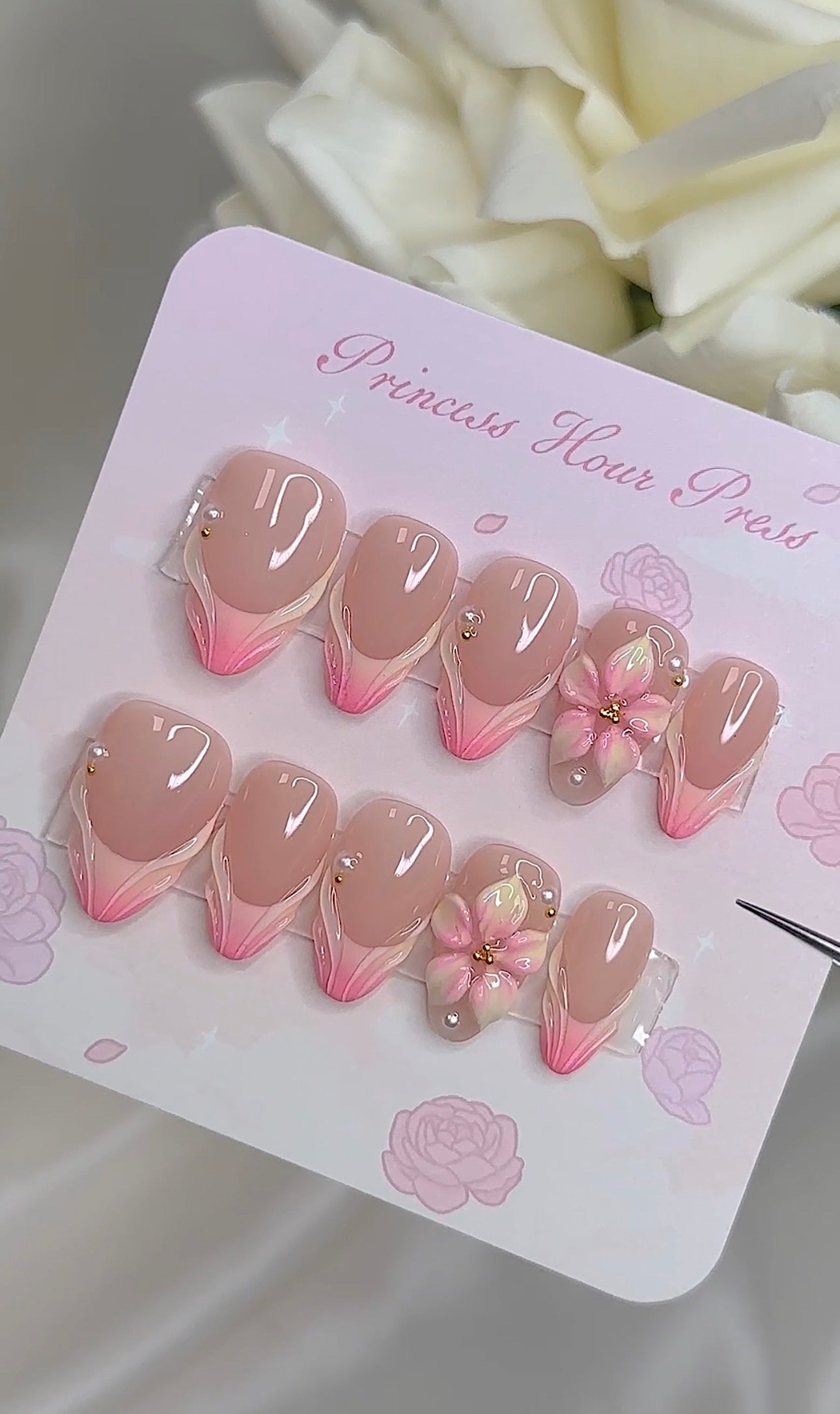 Yellow Pink French Tip with 3D Flower