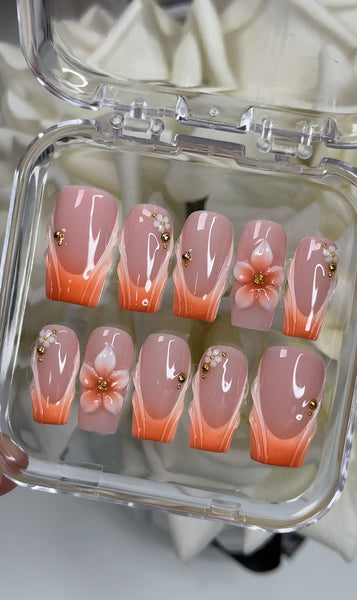 3d Pumpkin French Tip with Flowers