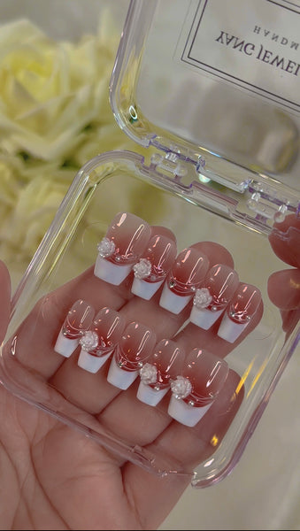 Blushing White French Tip with Rose