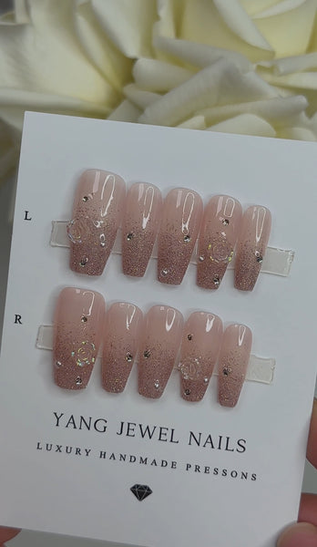 Pink Glitter Tip With Rose