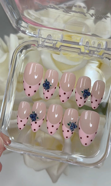 Pink Brown Polka Dot with Blueberries