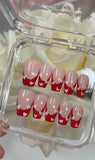 Red French Tip with White Hearts