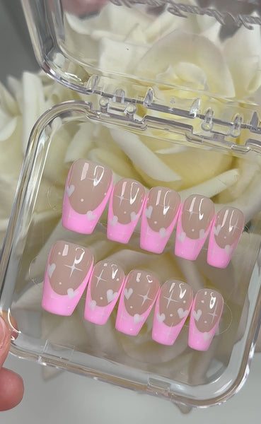Pink French With White Hearts