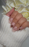 French Tip With Brown Blooming Flowers