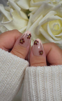 French Tip With Brown Blooming Flowers
