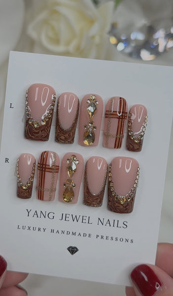 Brown Swirl French with Crystals