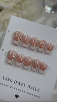 Blushing French Tip with Chrome Flower Small (RTS)