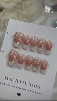 Blushing French Tip with Chrome Flower Small (RTS)