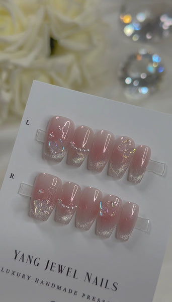 Blush Cateye French Tip with Butterfly XSmall (RTS)