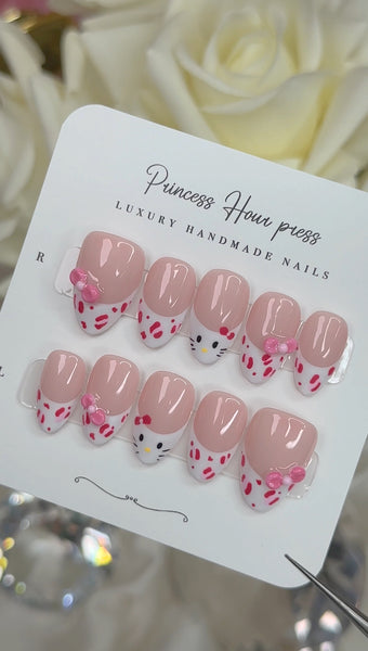 Hello Kitty Leopard French Tip - Short Almond