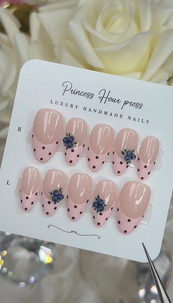 Blueberry Polka Dot French Tip - Medium Almond
