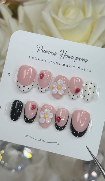 Lady Bug Polka Dot French Tip - Short Round