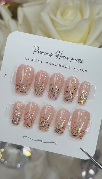 Gold Glitter Tip - Short Coffin