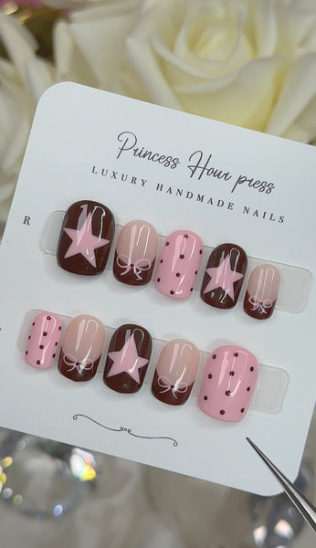 Pink Brown Polka Dot Star - XShort Square