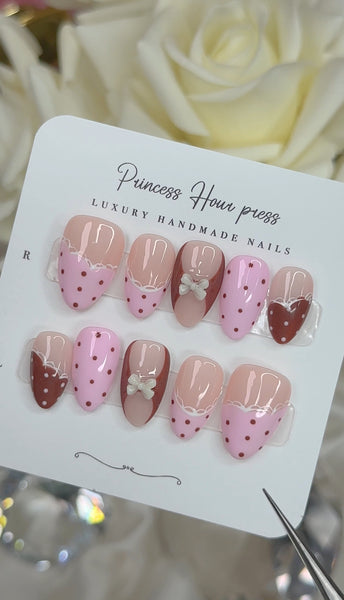 Pink Brown Polka Dot Corset - Short Almond