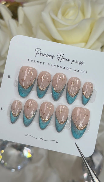 Blue Cateye with Chrome Stars - Medium Almond