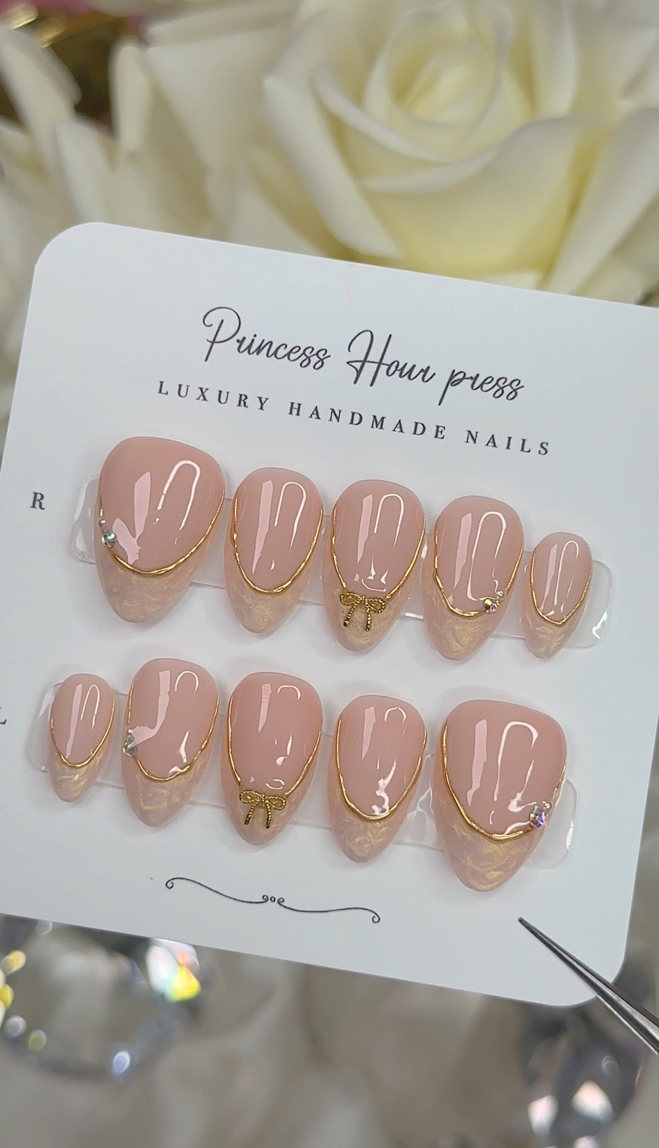 Gold Pearl French Tip With Bow