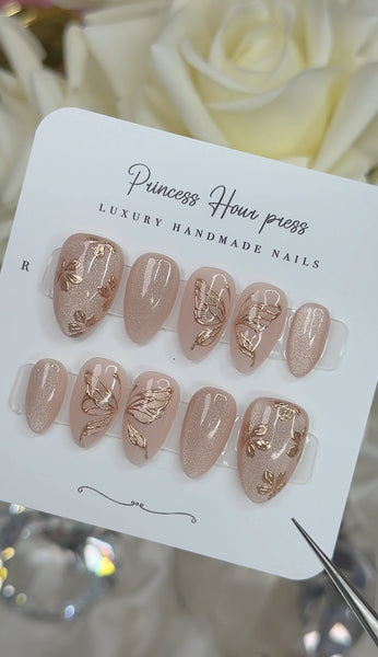 Cateye Butterfly Wings with Chrome Flower - Short Almond