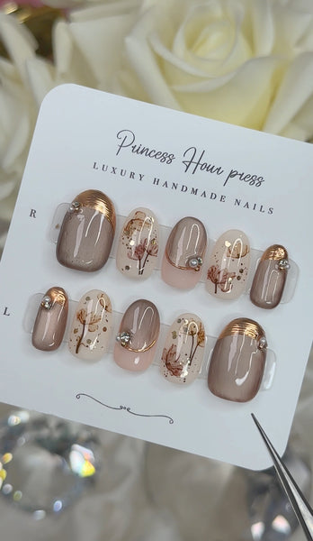 Brown Cateye with Flower - Short Round