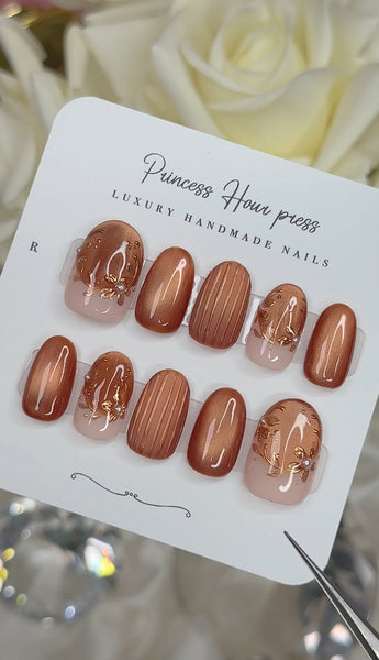 Orange Cateye with Chrome Flower - Short Round