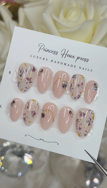 Purple Floral - Short Almond