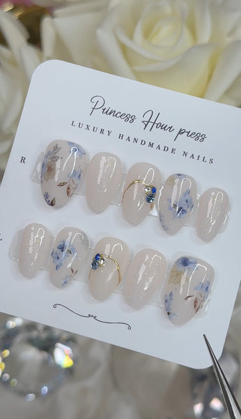 Blue Floral - Short Almond