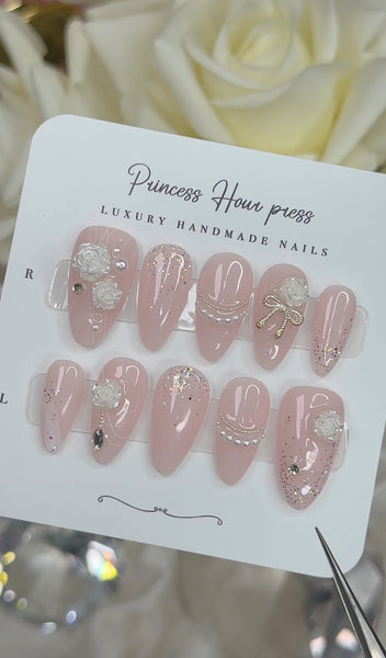 White Roses with Bow - Medium Almond