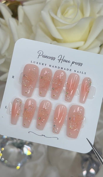 Peachy Roses and Butterfly - Medium Coffin