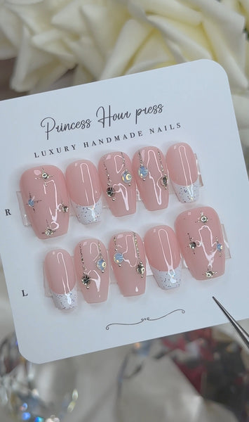 White French Tip With Ornaments - Short Coffin