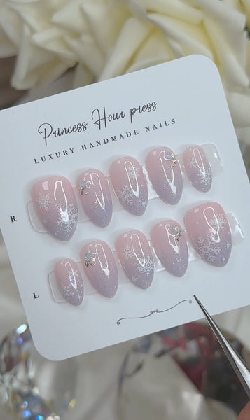 Blue Glitter Tip With Snowflake - Short Almond