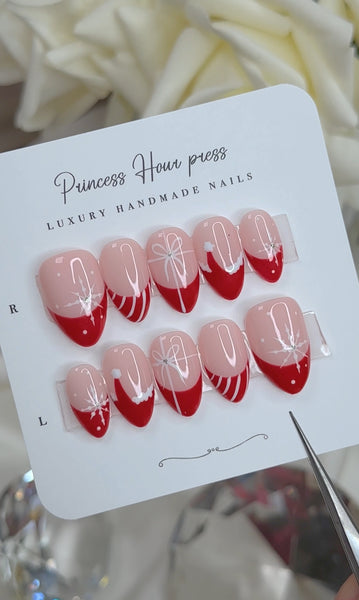 Red Christmas French Tip - Short Almond