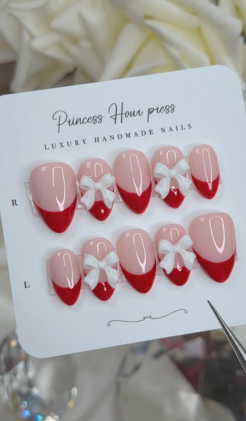 Red Tip with White  - Short Almond