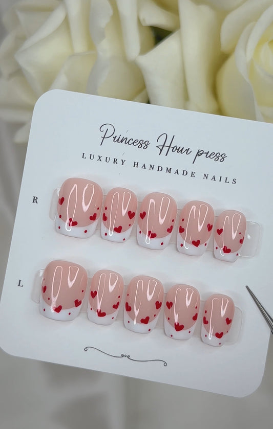French Tip With Red Hearts
