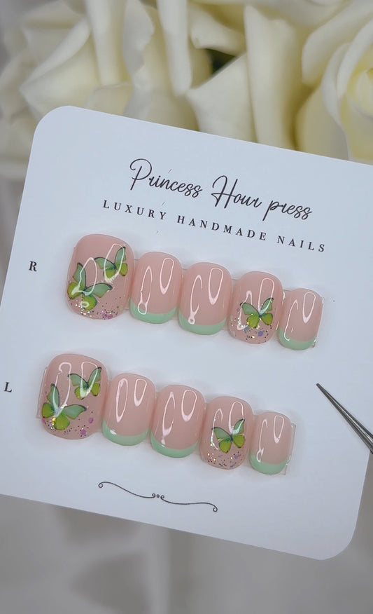 Green Butterfly French Tip