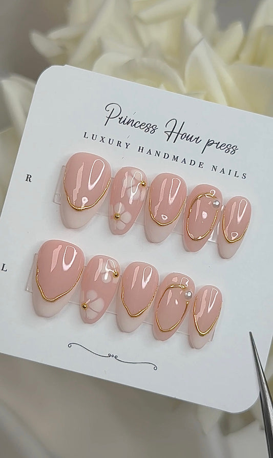 French Tip with Chrome and Blooming Flower
