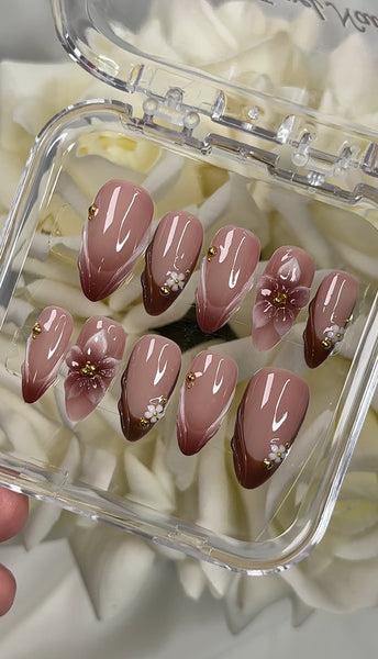 3d Brown French Tip with Flower