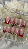 Red French Tip With Leopard