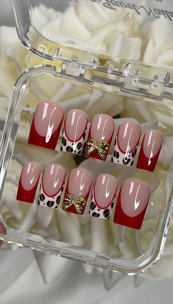 Red French Tip With Leopard