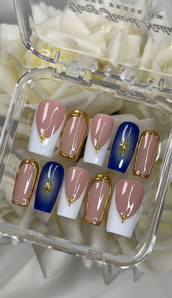 French Tip Chrome Blue Aura
